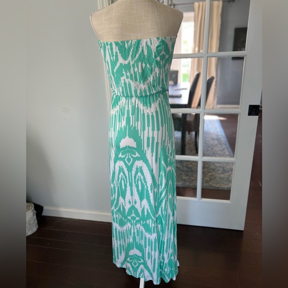 Anthropologie Velvet brand Ikat strapless dress, green/white size S - Picture 2 of 8